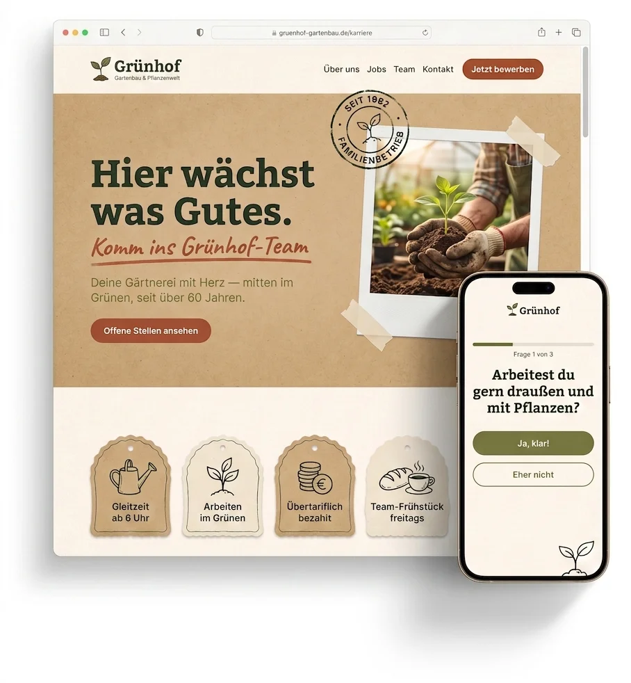 Karriereseite Beispiel Gärtnerei und Gartenbau: natürlicher Craft-Look