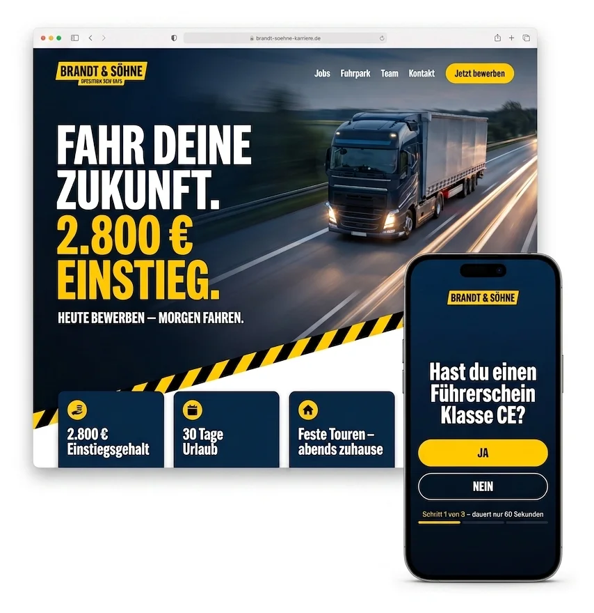Karriereseite Beispiel Logistik: Spedition mit KO-Frage Führerschein CE