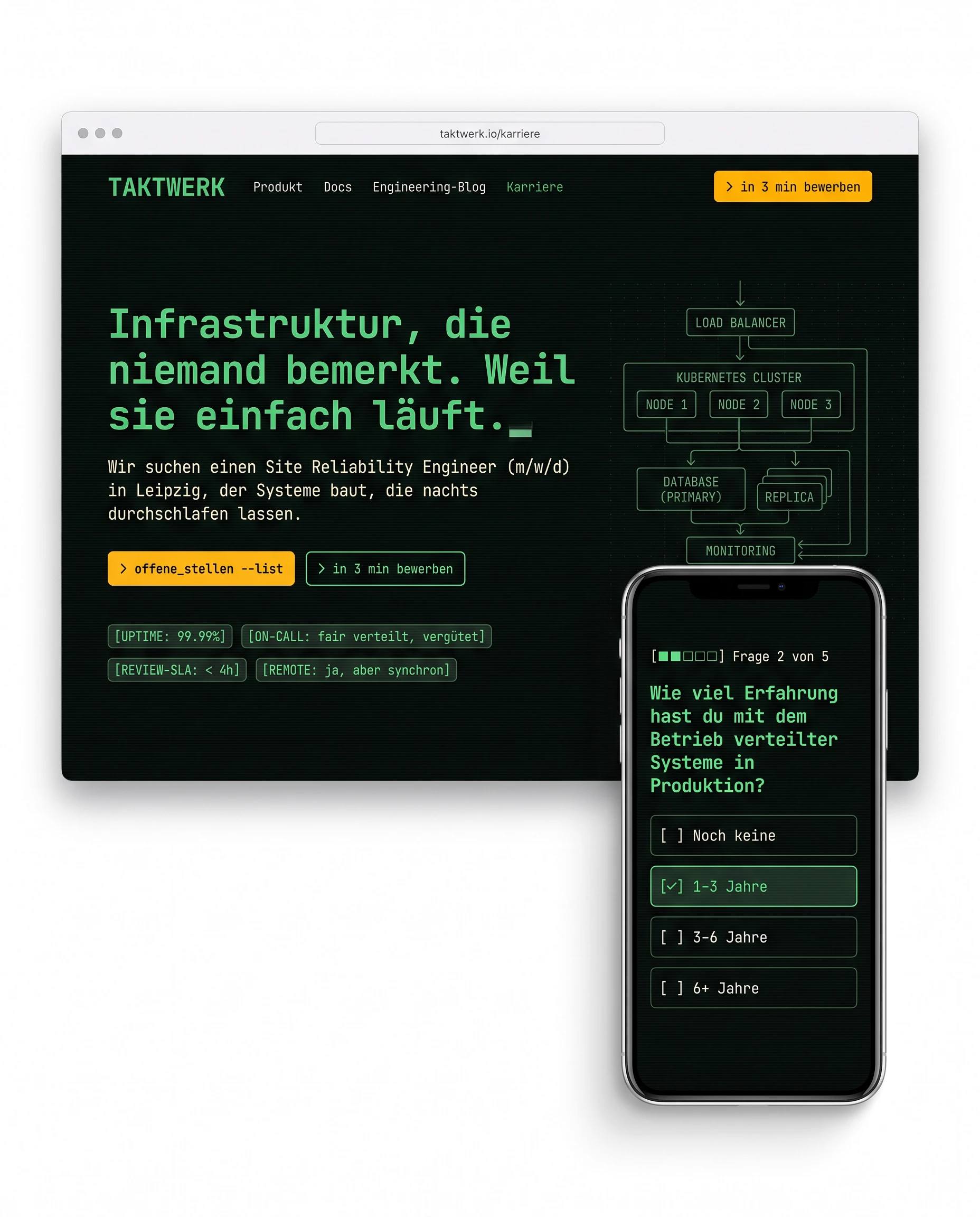 Karriereseite Beispiel Software und DevOps Infrastruktur: technischer, moderner Look